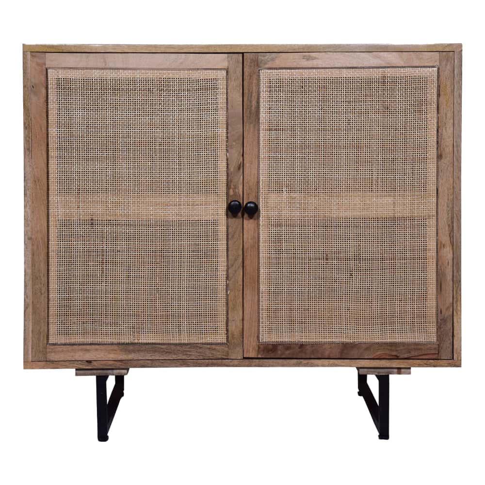 Handcrafted Accent Cabinet with 2 Mesh Rattan Doors