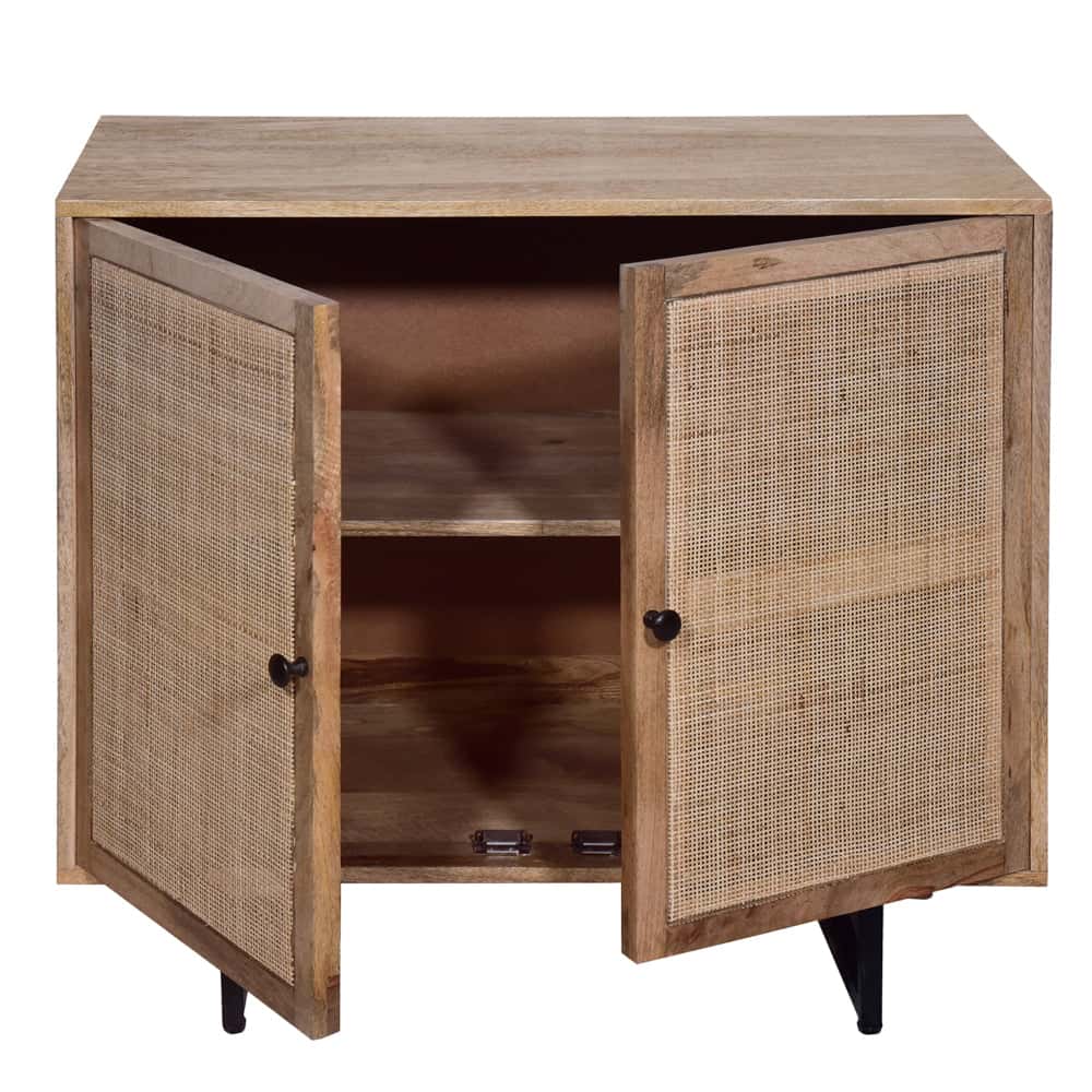 Handcrafted Accent Cabinet with 2 Mesh Rattan Doors