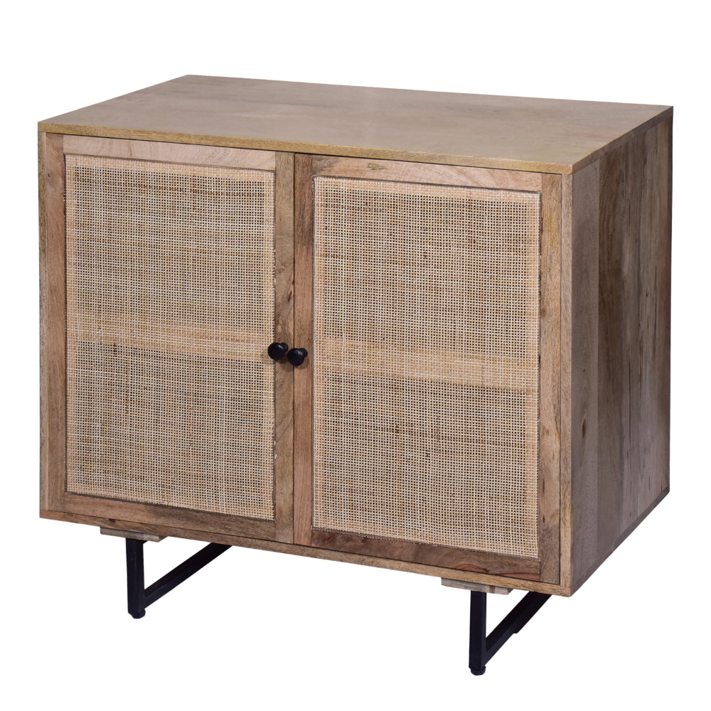Handcrafted Accent Cabinet with 2 Mesh Rattan Doors
