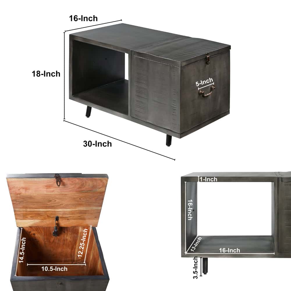 Handcrafted Coffee Table with Hinged Lift Top Storage in Charcoal Gray
