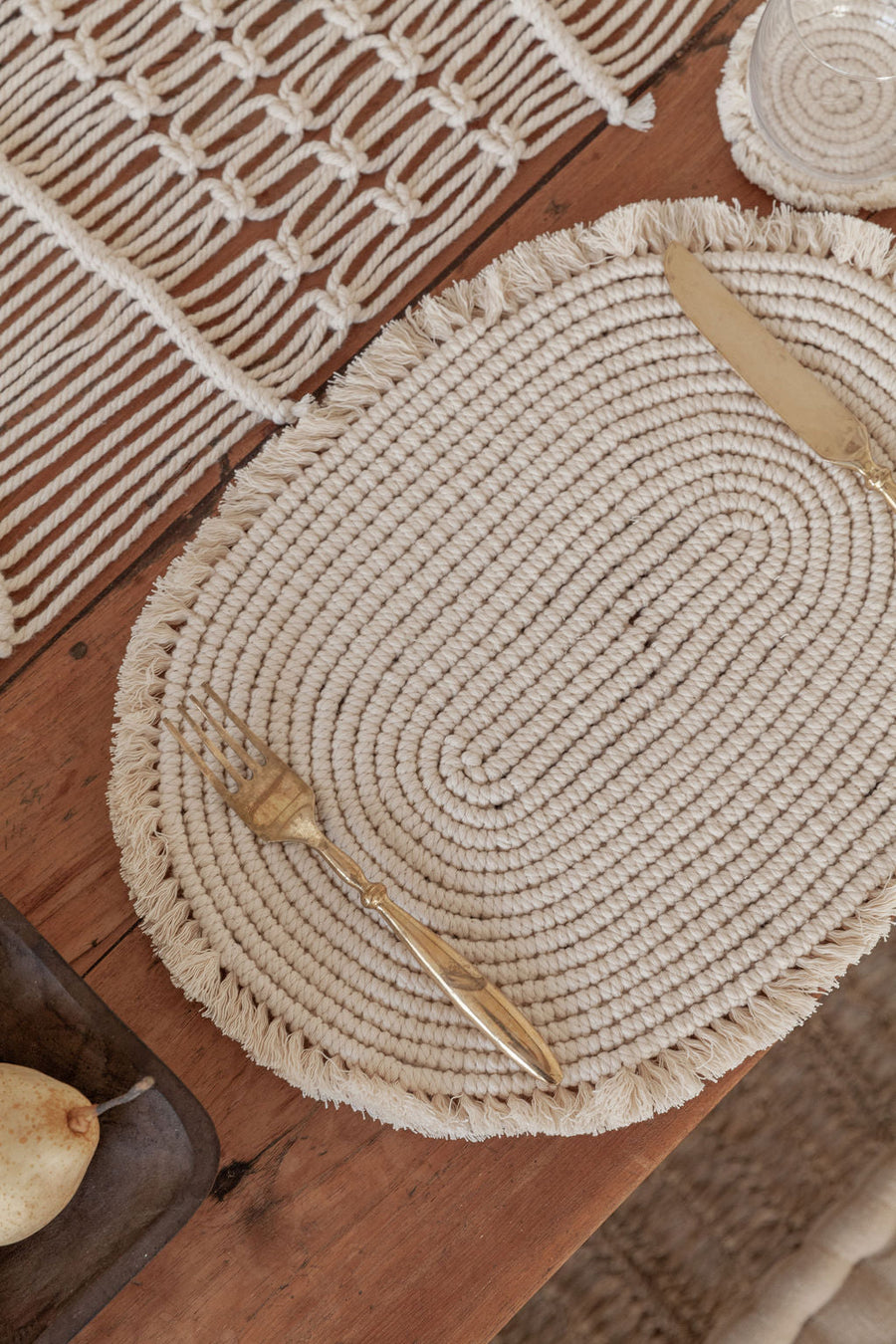 Organic Cotton Macrame Placemat Single