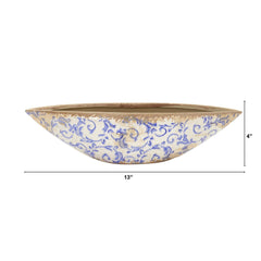 13” Tuscan Ceramic Blue Scroll Decorative Bowl