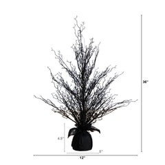 3’ Pre-Lit Halloween Black Twig Artificial Fall Tree in Burlap Planter with 42 Warm White LED Lights