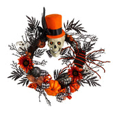 30” Spider and Skull with Top Hat Halloween Wreath