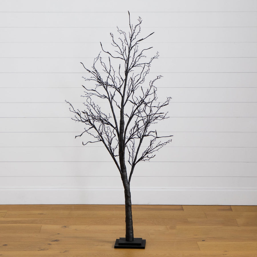 5’ Pre-Lit Halloween Deluxe Black Twig Artificial Tree with 102 Orange & Purple LED Lights