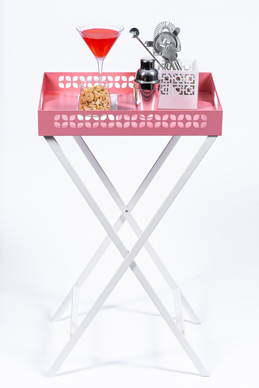 Breeze Block Metal Serving Tray + Stand Set-Pink