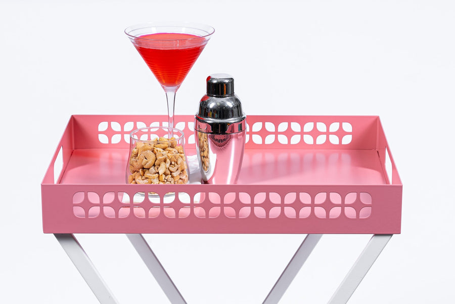 Breeze Block Metal Serving Tray + Stand Set-Pink