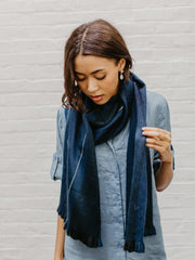 Brushed Alpaca Striped Scarf Cobalt Blue