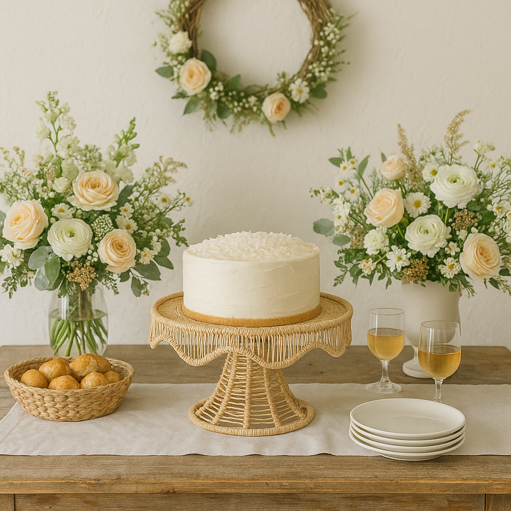 Woven Scallop Round Handwoven Iraca Cake Stand
