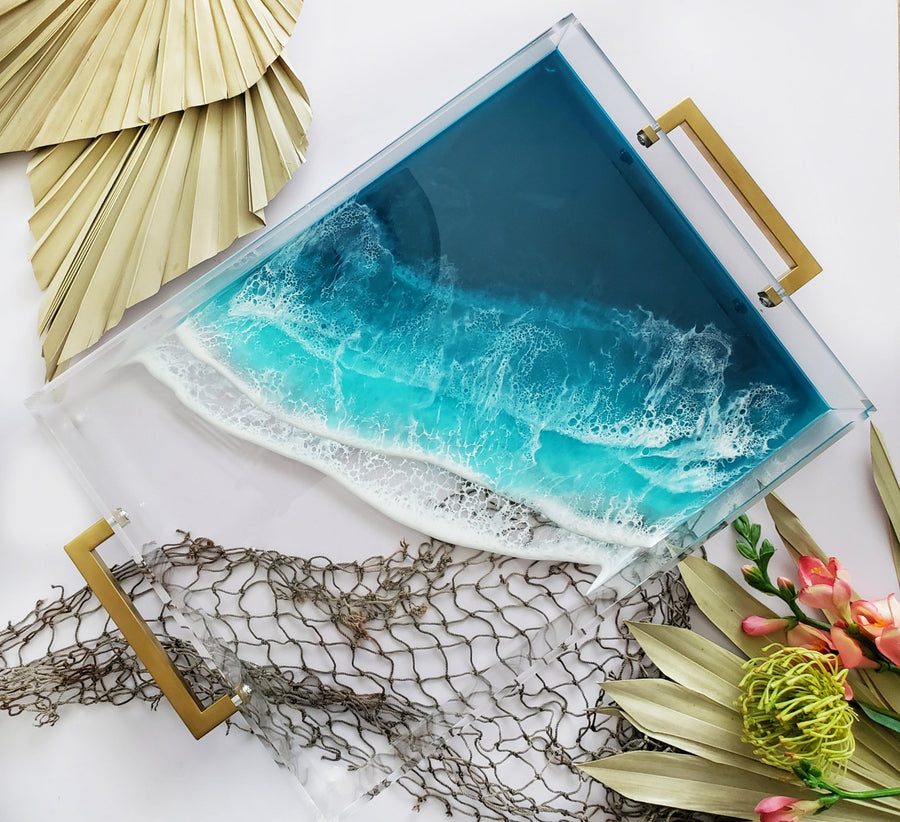 Clear Acrylic Serving Tray + Gold Handles Bali Breeze