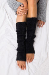 Cozy Eyelash Knit Leg Warmers Black OneSize