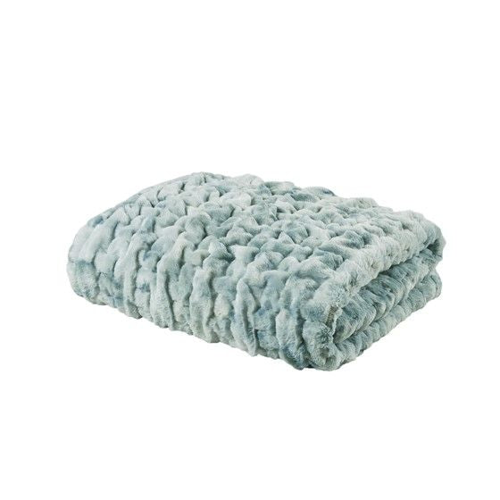 Teal Ruched Faux Fur Throw