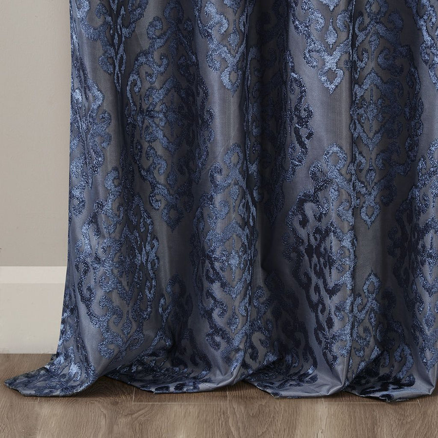 Knitted Jacquard Damask Total Blackout Grommet Top Curtain Panel(Only 1 Pc Panel)