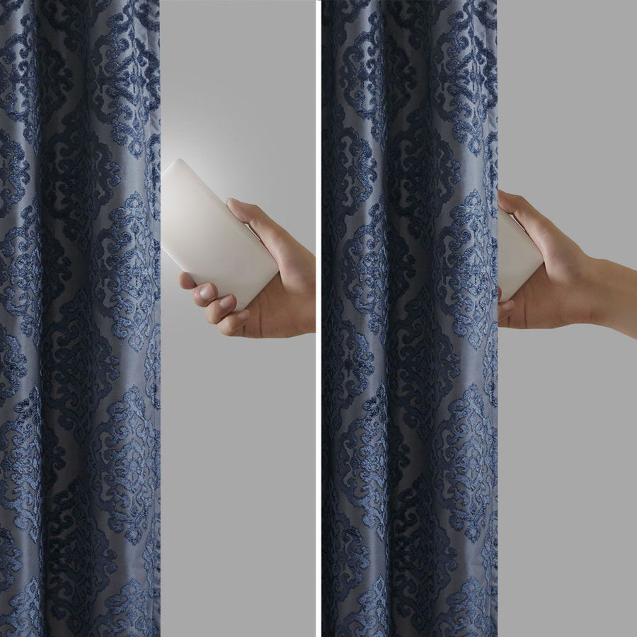 Knitted Jacquard Damask Total Blackout Grommet Top Curtain Panel(Only 1 Pc Panel)