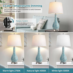 Blue Table Lamps with USB A+C Ports, 26" Set of 2