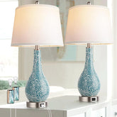 Blue Table Lamps with USB A+C Ports, 26" Set of 2