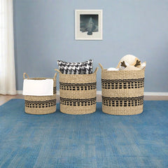 Set of 3 Stackable Storage Baskets with Handles M Natural