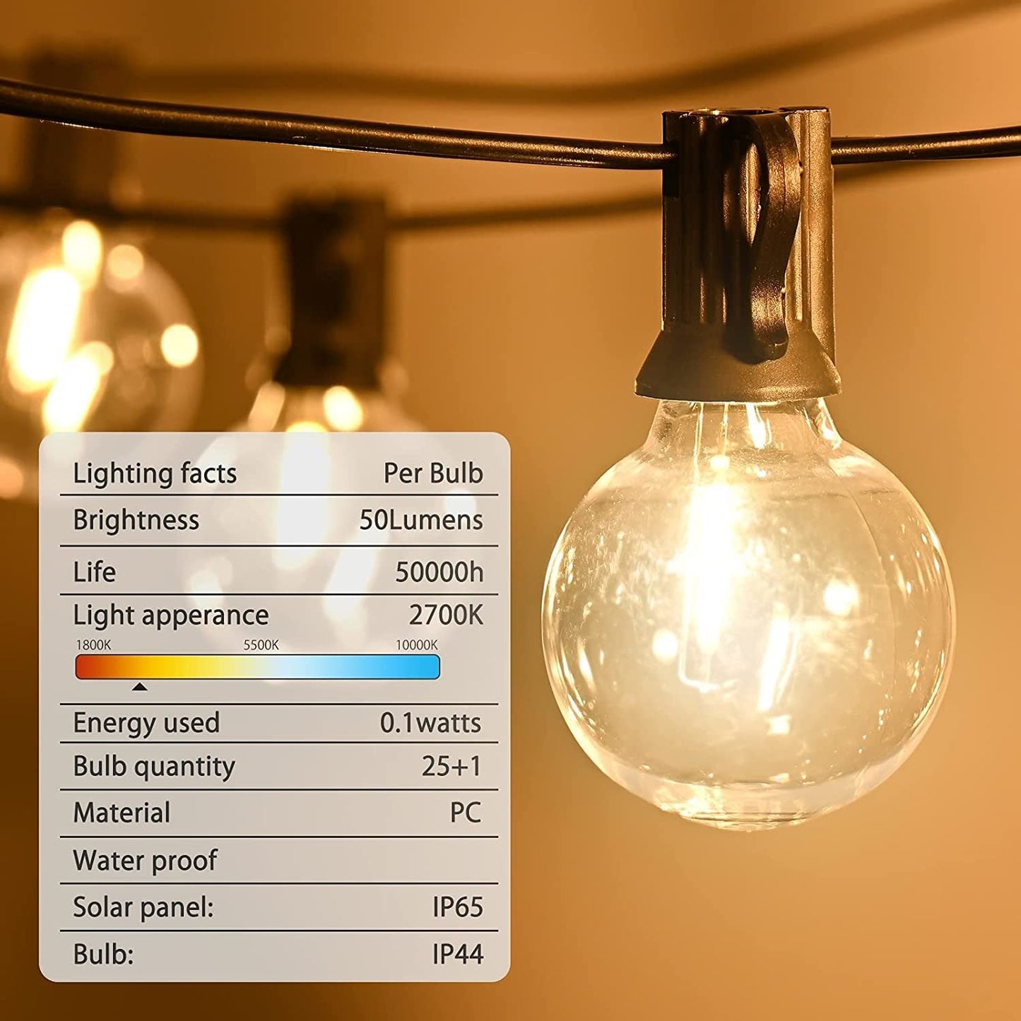 27Ft Outdoor Waterproof Globe Solar Lights