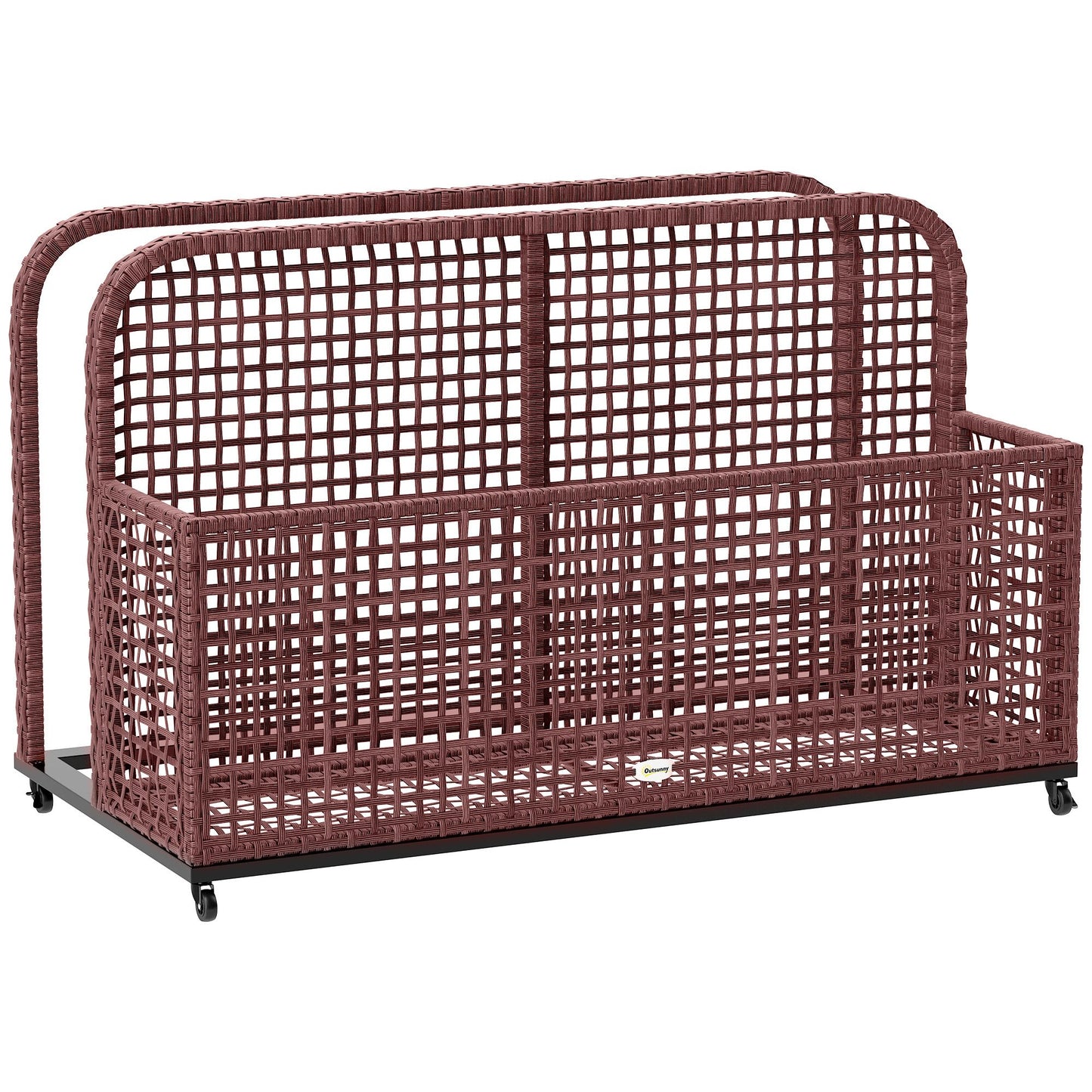 Rattan Pool Float Storage Organizer with Wheels, Mixed Brown