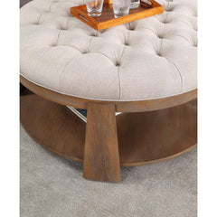 Deep Tufted Ottoman Seat with Open Shelf, Natural