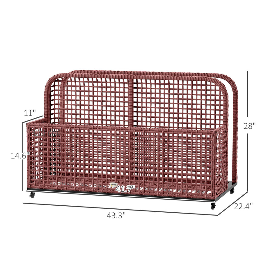 Rattan Pool Float Storage Organizer with Wheels, Mixed Brown