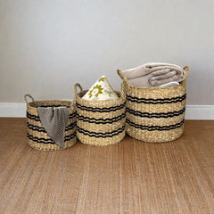 Set of 3 Stackable Storage Baskets with Handles S Natural