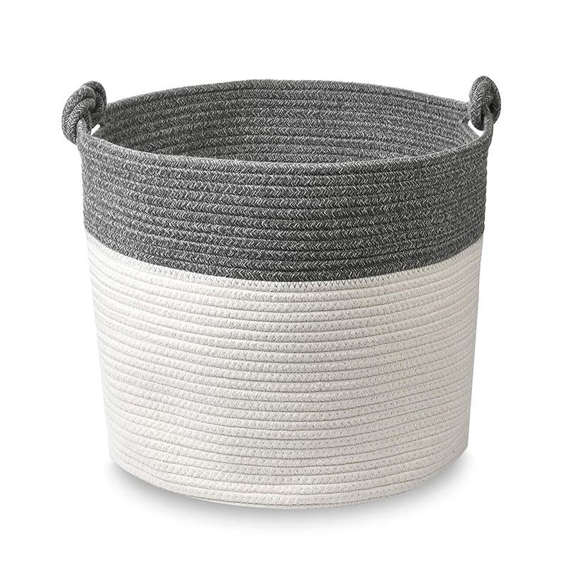Large Woven Cotton Rope Blanket Storage Basket Style A Gray & White