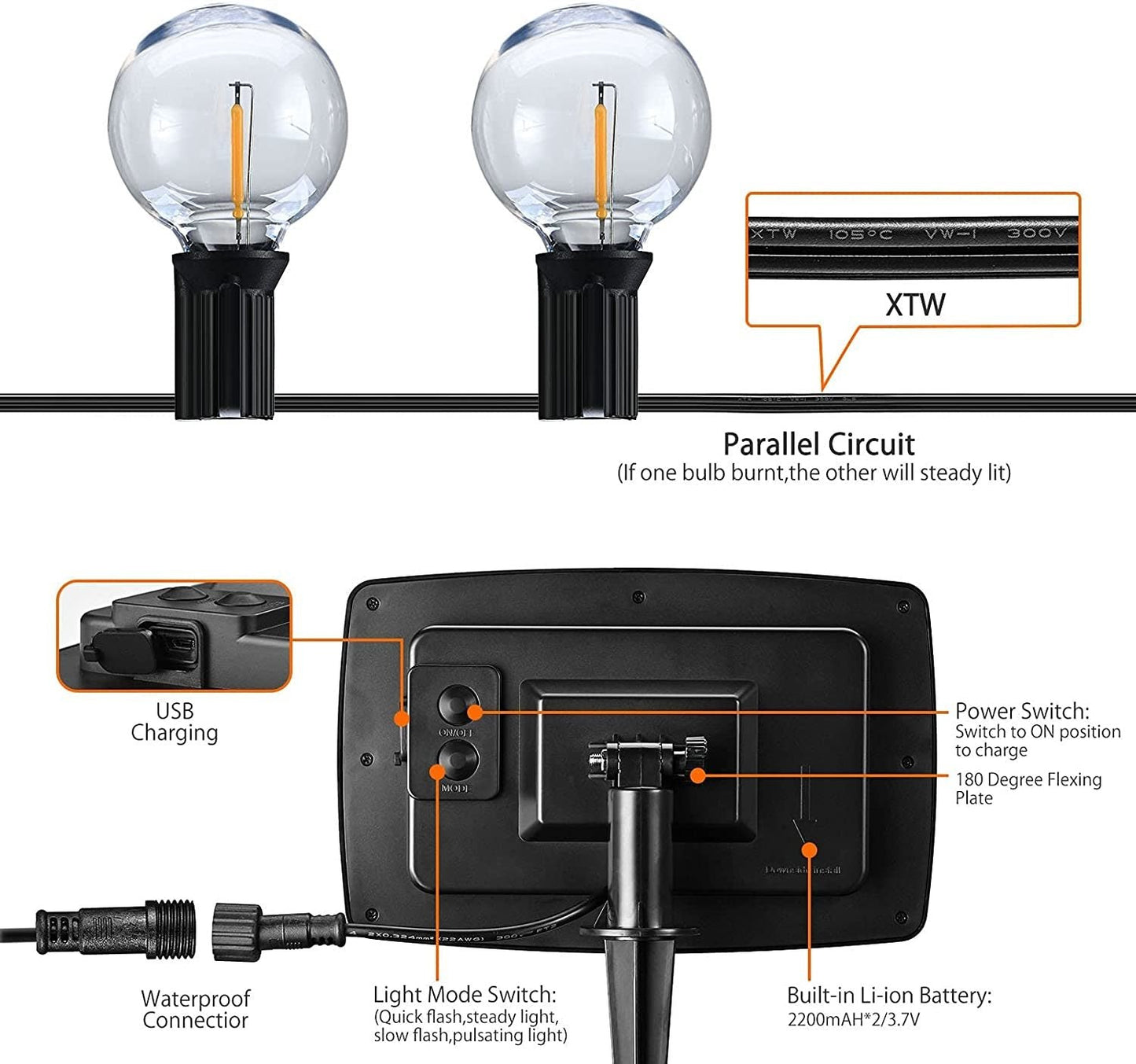 27Ft Outdoor Waterproof Globe Solar Lights
