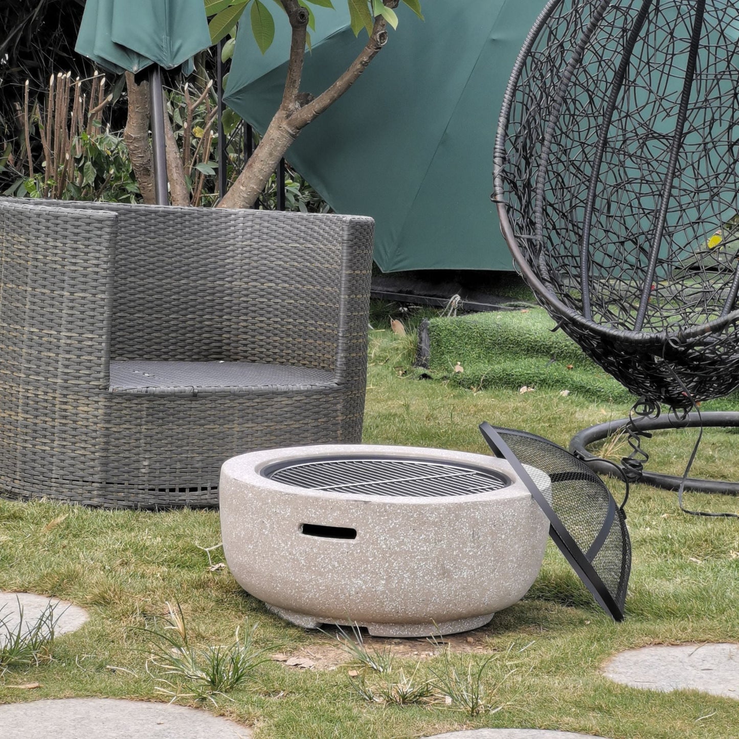 Magnesium Oxide Fire Pit with BBQ Grill Rack