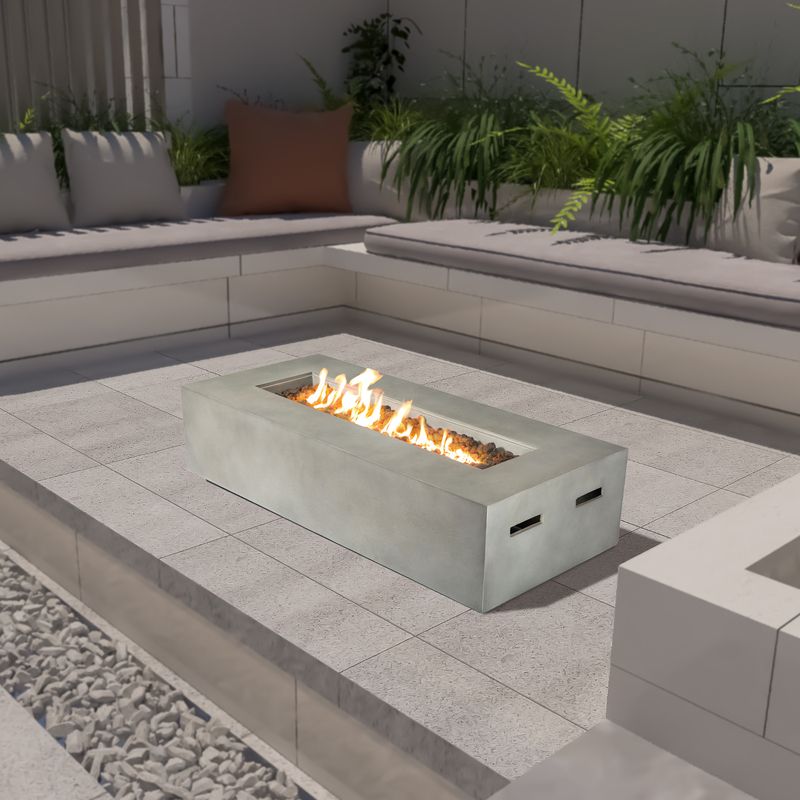 Rashid Rectangular Concrete Propane Fire Pit Table – Smokeless Outdoor Heater CM-1023C