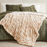 Ruched Faux Fur Throw Blanket – Alondra Collection 50" x 60" Throw Brown Taupe