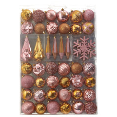Holiday Shatterproof, 52 Count Christmas Tree Ornament Box Set, 80mm to 150mm with Reusable Tray Pink
