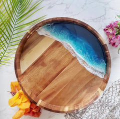 Wooden Ocean Serving Tray Tropical Getaway (Blues)