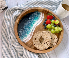 Wooden Ocean Serving Tray Bali Breeze (Dark Turquoise)