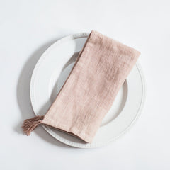 Stone Washed Linen Tasseled Napkins Blush