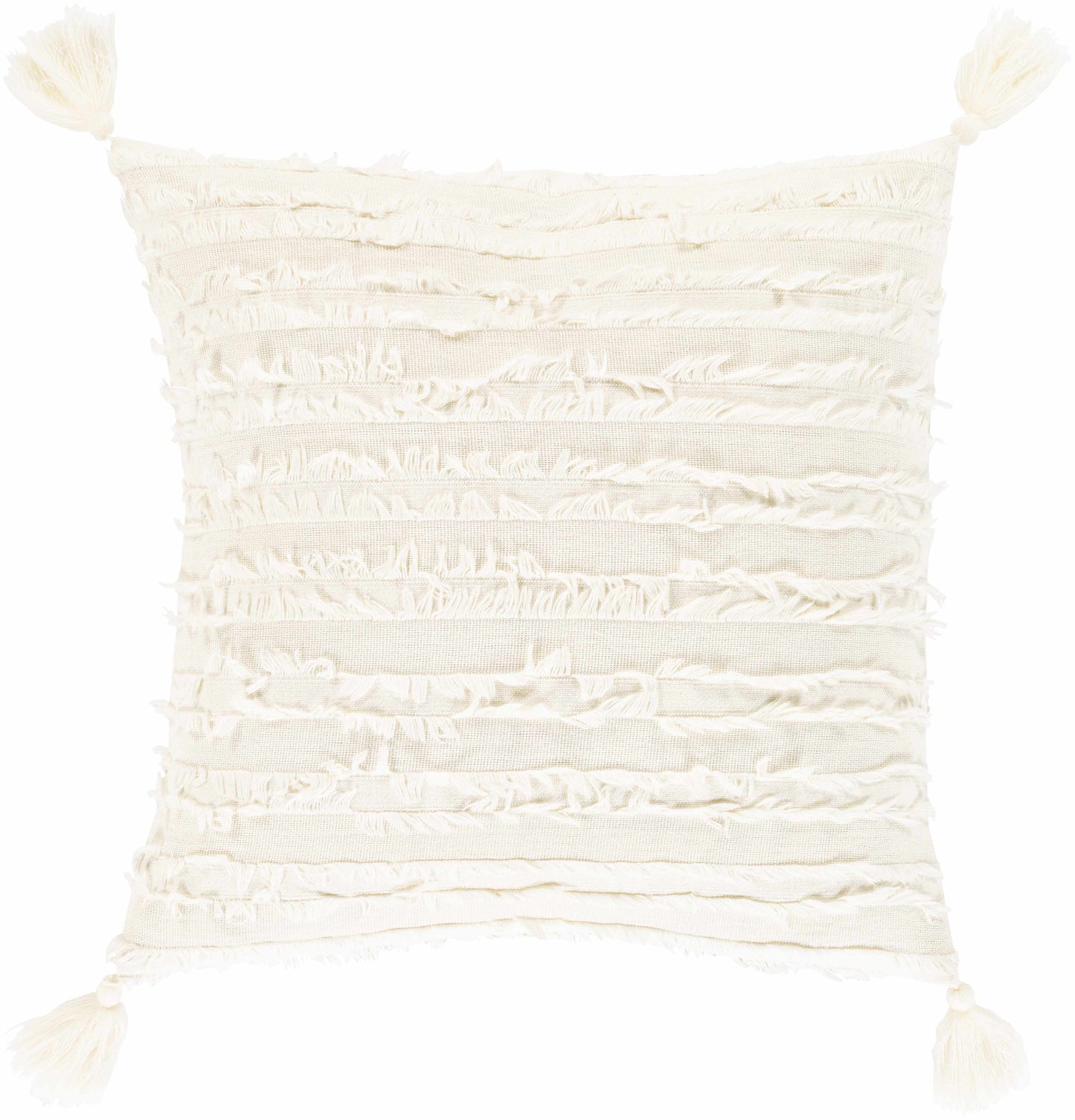 Odon Textured Ivory Tassel Square Pillow 20" Square Pillow Cover