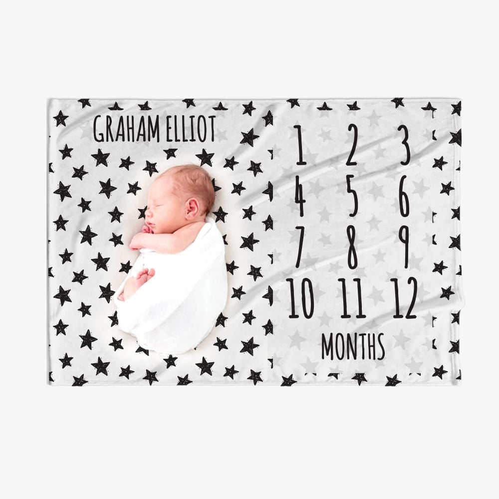 30 x 40 Stars Personalized Baby Months Blanket w Name Default Title