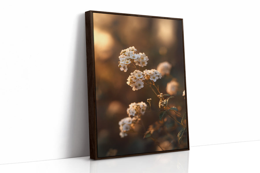 In the Glow of Petal Promises Brown Framed Canvas