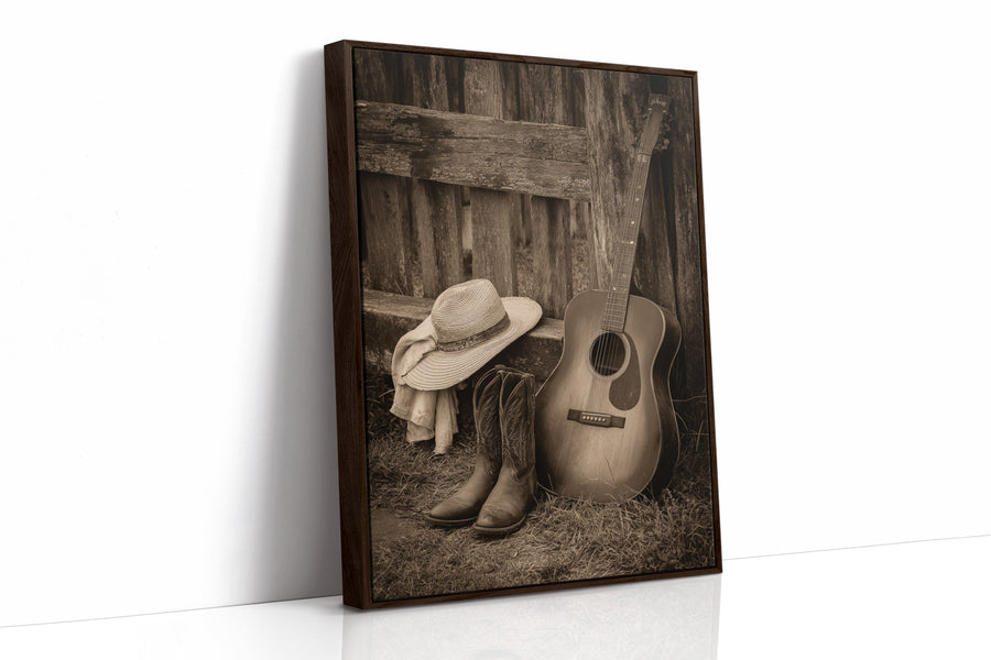 Echoes of Sunlit Retreats Brown Framed Canvas
