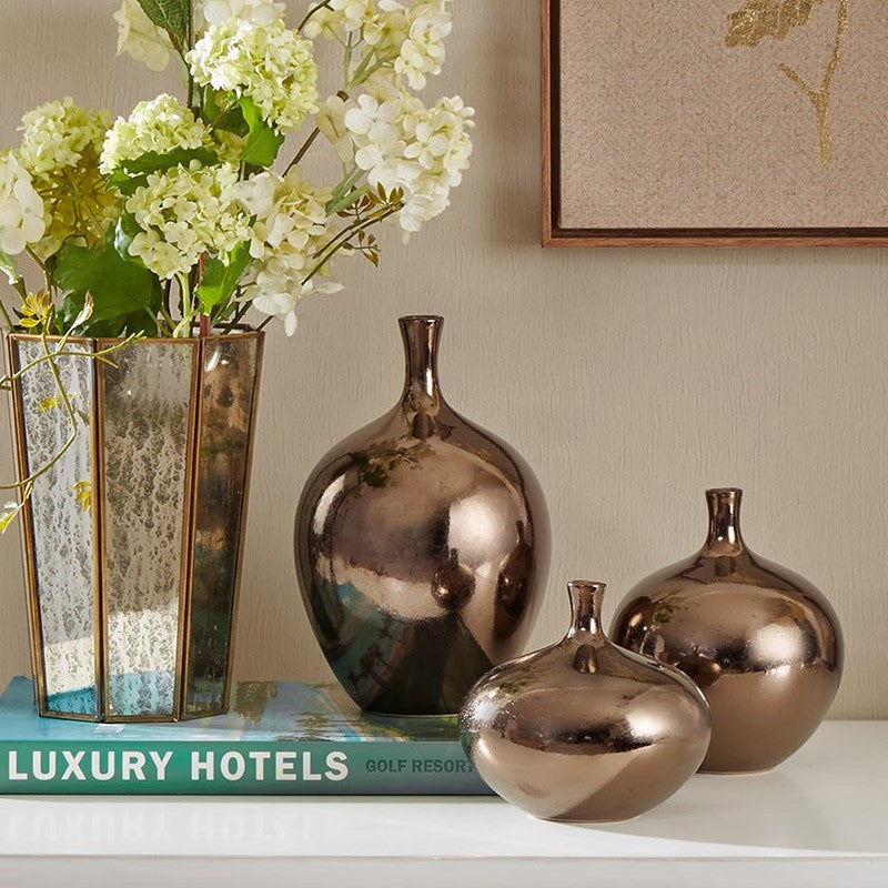 Ansen Mirrored Ceramic Decorative Vases 3-piece set Main image