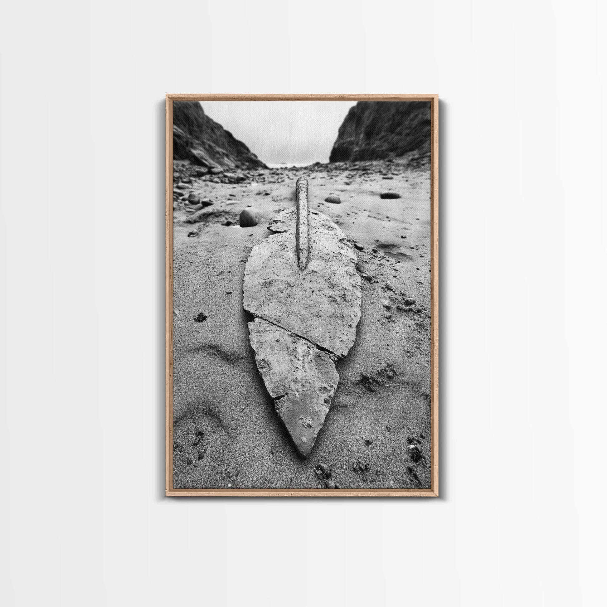 Fossil Rock Shore, Beach Minimalism, Sand Texture Art, Canvas Print, Coastal Wall Art, Natural History Decor, Abstract Earthy Art Light Oak Floater