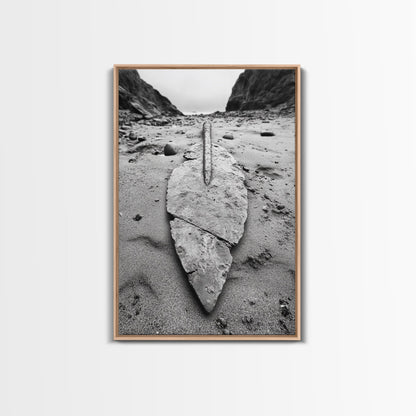 Fossil Rock Shore, Beach Minimalism, Sand Texture Art, Canvas Print, Coastal Wall Art, Natural History Decor, Abstract Earthy Art Light Oak Floater