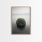 Moss Rock Minimal, Green Accent Art, Coastal Zen Decor, Framed Canvas Print, Modern Neutral Room, Nature Wall Aesthetic Light Oak Frame