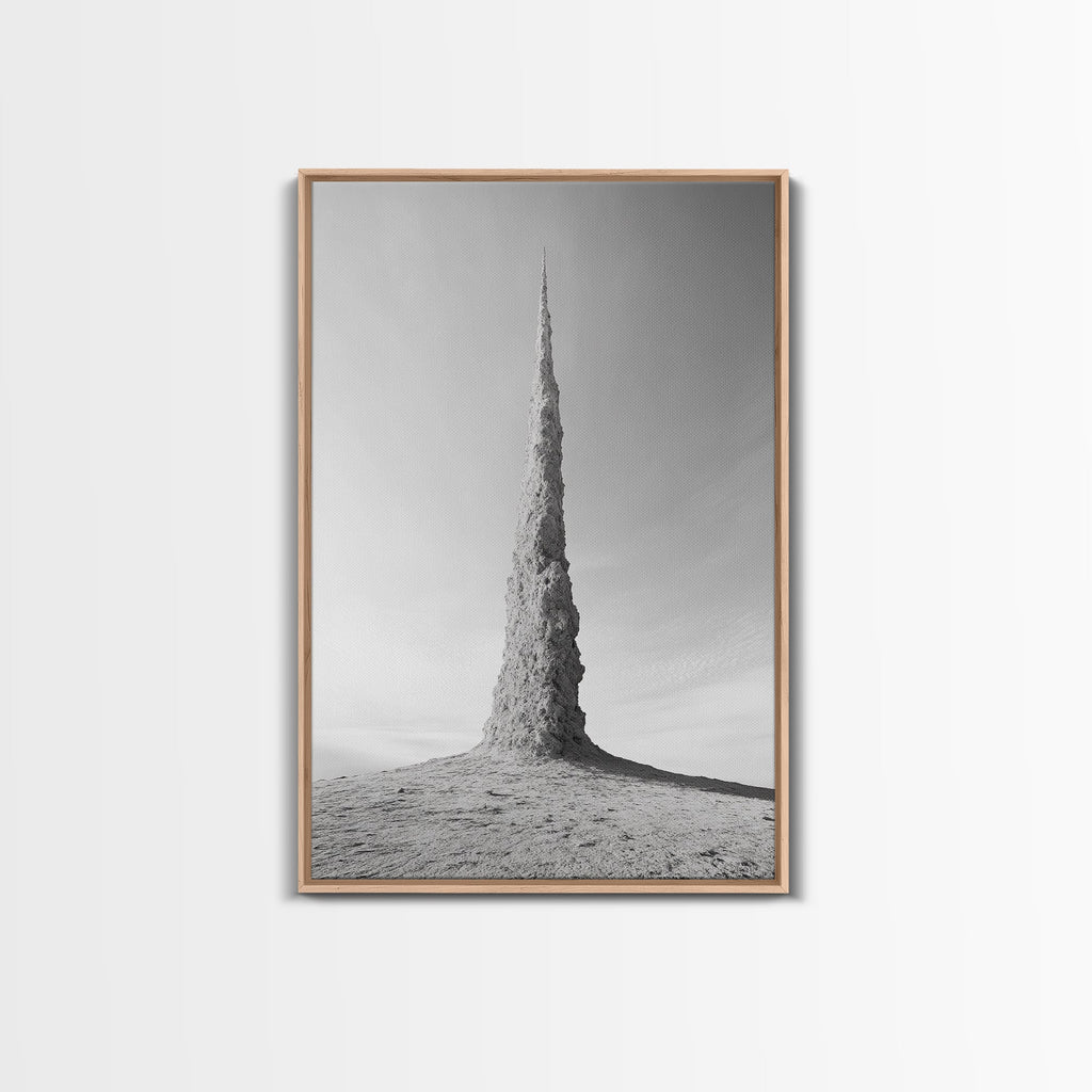 Rock Spire, Desert Sculpture, Abstract Form, Canvas Print, Surreal Landscape Art, Minimalist Wall Decor, Earthy Modern Home Accent Light Oak Frame