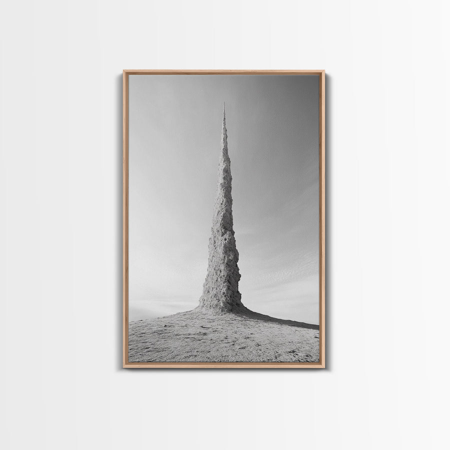Rock Spire, Desert Sculpture, Abstract Form, Canvas Print, Surreal Landscape Art, Minimalist Wall Decor, Earthy Modern Home Accent Light Oak Frame