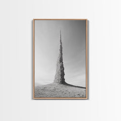 Rock Spire, Desert Sculpture, Abstract Form, Canvas Print, Surreal Landscape Art, Minimalist Wall Decor, Earthy Modern Home Accent Light Oak Frame