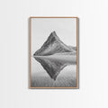 Mountain Mirror, Coastal Peak, Serene Beach, Canvas Print, Minimalist Landscape Art, Modern Living Room Wall Decor, Monochrome Nature Style Light Oak Frame