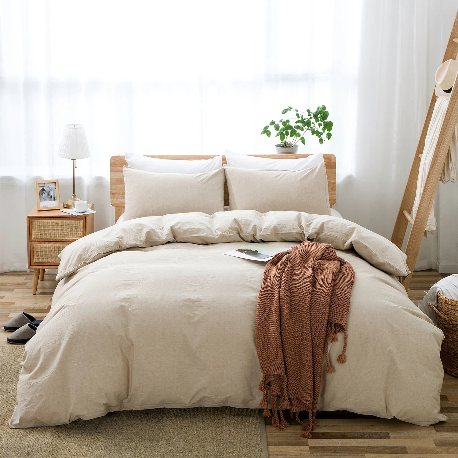 100% Washed Cotton Duvet Cover Set Default Title Main image