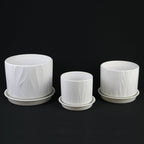 3-Piece White Stoneware Planter Pot Set with Embossed Texture
