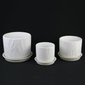 3-Piece White Stoneware Planter Pot Set with Embossed Texture